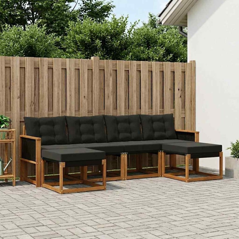 Ensemble de canapés d'extérieur 6 pcs Naturel et noir 625701625701