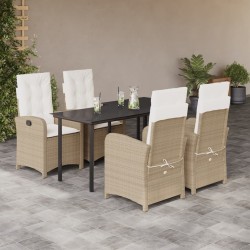 Ensemble à manger de jardin avec coussins 5pcs Beige poly rotin 625712625712