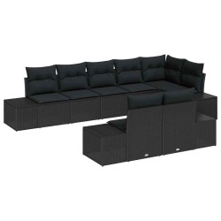 Ensemble de canapé de jardin avec coussin 8 pcs Noir polyrotin 625718625718