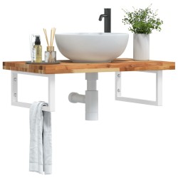 Étagère de vasque murale acier et bois massif d'acacia 625736625736