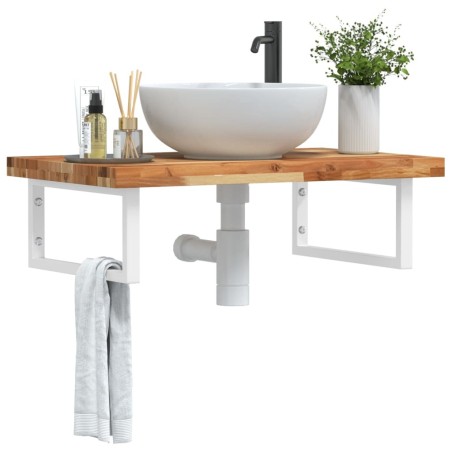 Étagère de vasque murale acier et bois massif d'acacia 625736625736