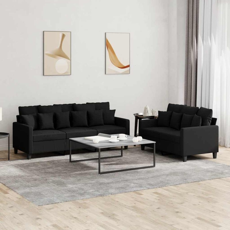 Ensemble de canapés 2 pcs avec coussins Noir Tissu 625751625751
