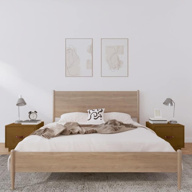 Tables de chevet 2pcs Marron miel 40x34x35cm Bois de pin massif 625792625792