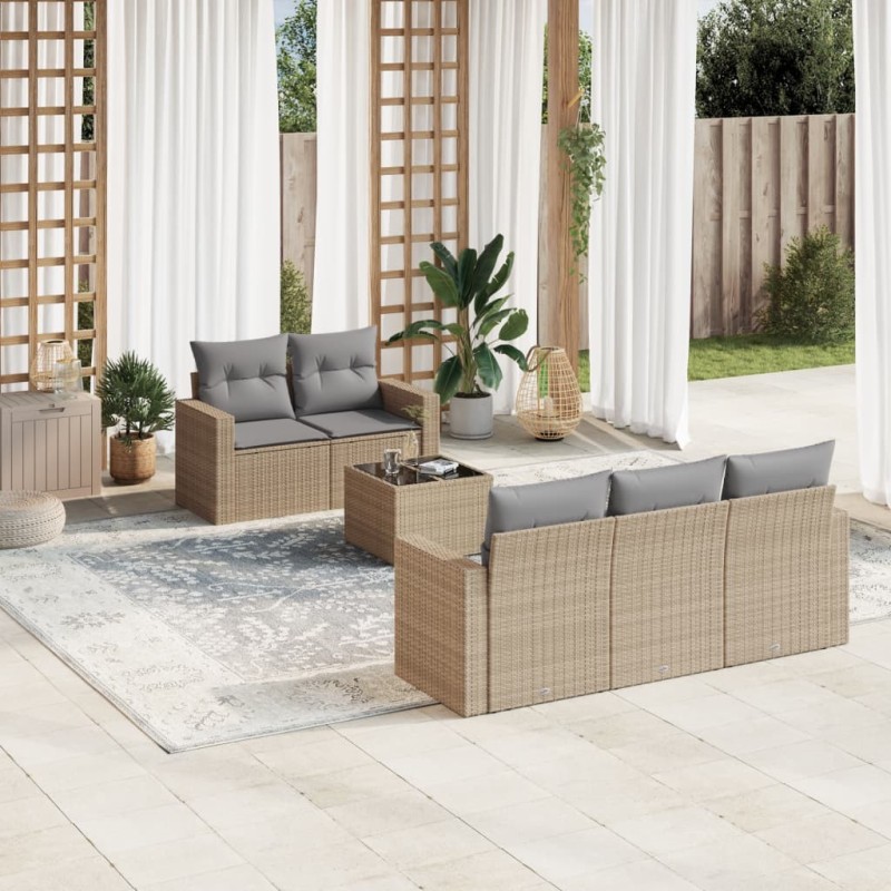 Salon de jardin avec coussins 6 pcs beige résine tressée 625807625807