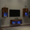 Meuble TV muraux 4 pcs avec lumières LED chêne fumé 625810625810