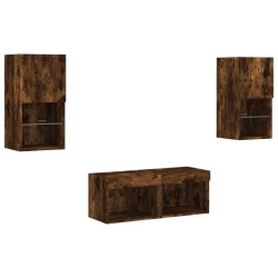 Meuble TV muraux 4 pcs avec lumières LED chêne fumé 625810625810