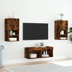 Meuble TV muraux 4 pcs avec lumières LED chêne fumé 625810625810