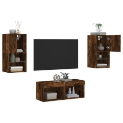 Meuble TV muraux 4 pcs avec lumières LED chêne fumé 625810625810