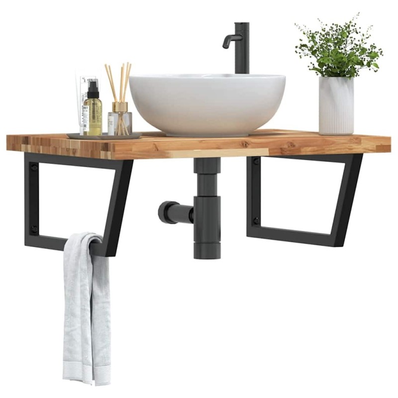 Étagère de vasque murale acier et bois massif d'acacia 625851625851