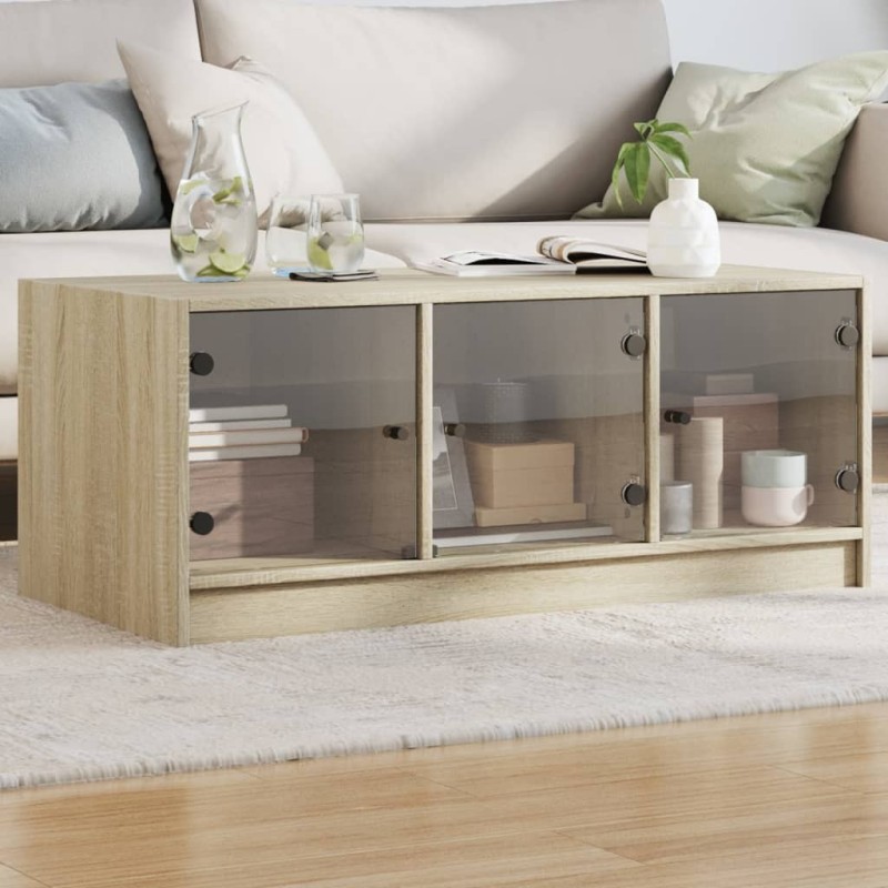 Table basse avec portes en verre chêne sonoma 102x50x42 cm 625869625869