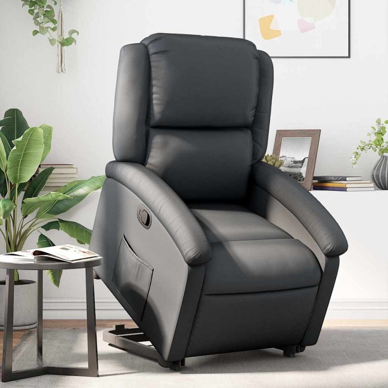 Fauteuil inclinable noir cuir véritable 625879625879