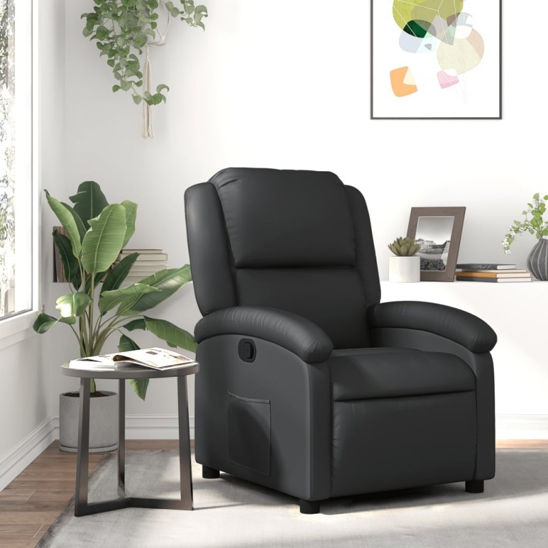 Fauteuil inclinable noir cuir véritable 625891625891