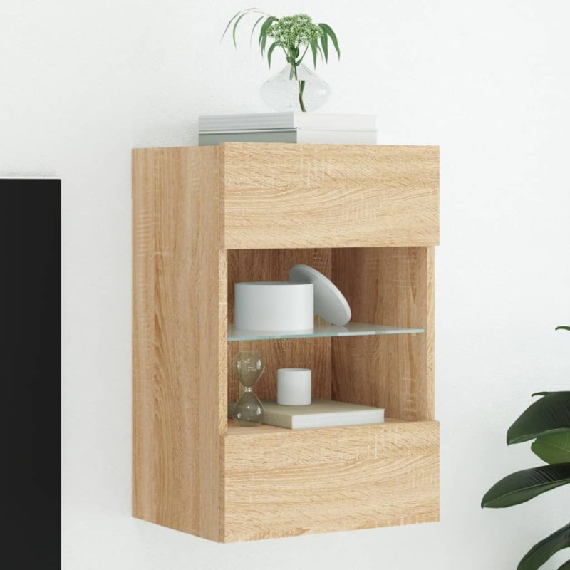 Meuble TV mural avec lumières LED chêne sonoma 40x30x60,5 cm 625893625893