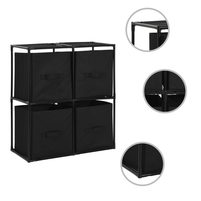 Armoire de rangement avec 4 paniers tissu Noir 63x30x71cm Acier 625962625962