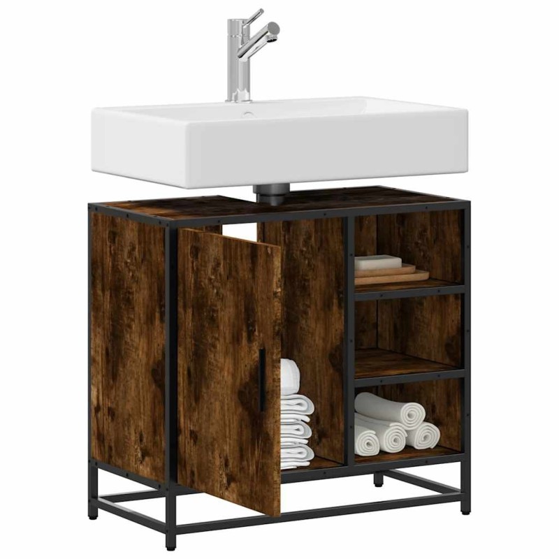 Armoire de lavabo de salle de bain chêne fumé 65x33x60 cm 625980625980
