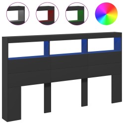 Armoire tête de lit avec LED noir 180x17x102 cm 625986625986