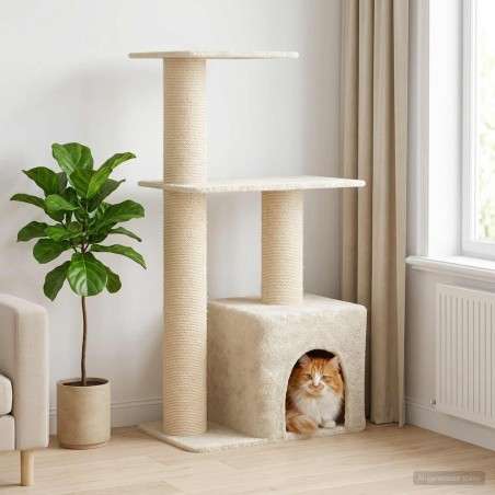 Arbre à chat avec poteaux à griffer en sisal Crème 133 cm 626006626006