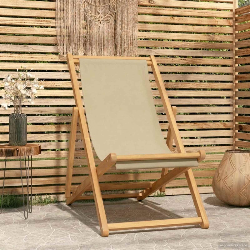 Chaise de plage Beige Bois de teck massif 626017626017