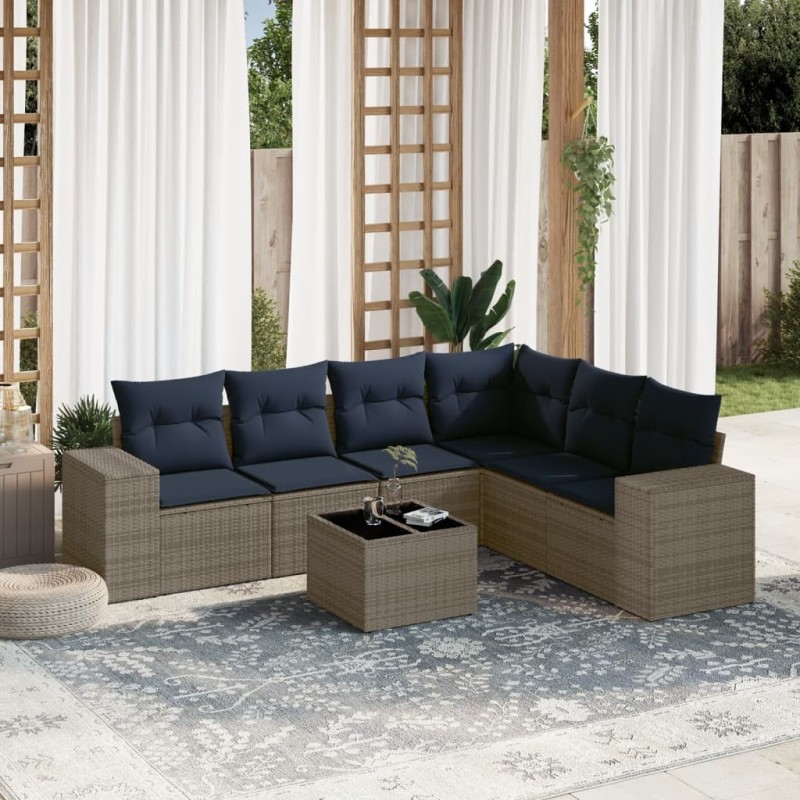 Ensemble de canapé de jardin 7 pcs avec coussins gris résine tressée 626039626039