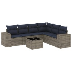 Ensemble de canapé de jardin 7 pcs avec coussins gris résine tressée 626039626039
