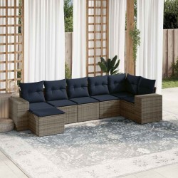 Ensemble de canapé de jardin 7 pcs avec coussins gris résine tressée 626043626043