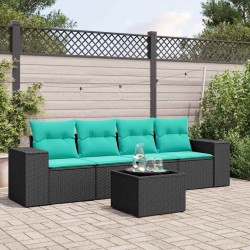 Ensemble de canapé de jardin 5 pcs avec coussins noir résine tressée 626065626065