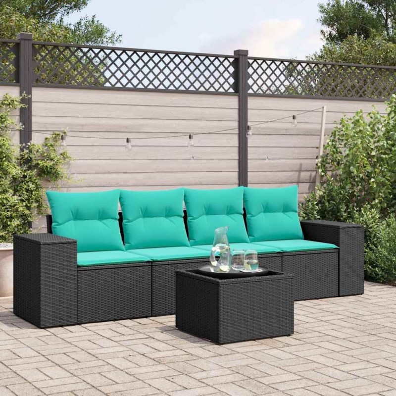Ensemble de canapé de jardin 5 pcs avec coussins noir résine tressée 626065626065
