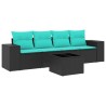 Ensemble de canapé de jardin 5 pcs avec coussins noir résine tressée 626065626065