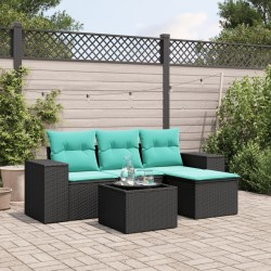 Ensemble de canapé de jardin 5 pcs avec coussins noir résine tressée 626067626067