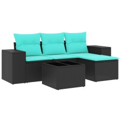 Ensemble de canapé de jardin 5 pcs avec coussins noir résine tressée 626067626067