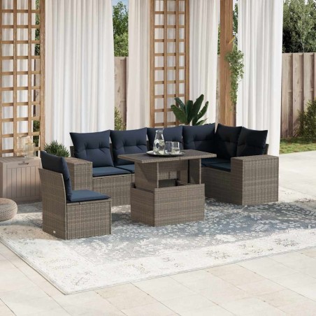 Ensemble de canapé de jardin 7 pcs avec coussins gris résine tressée 626071626071