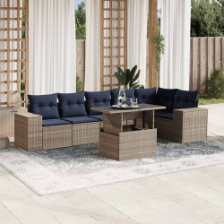 Ensemble de canapé de jardin 7 pcs avec coussins gris résine tressée 626080626080