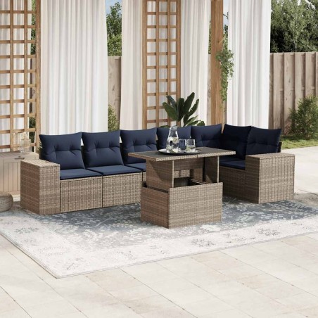 Ensemble de canapé de jardin 7 pcs avec coussins gris résine tressée 626080626080