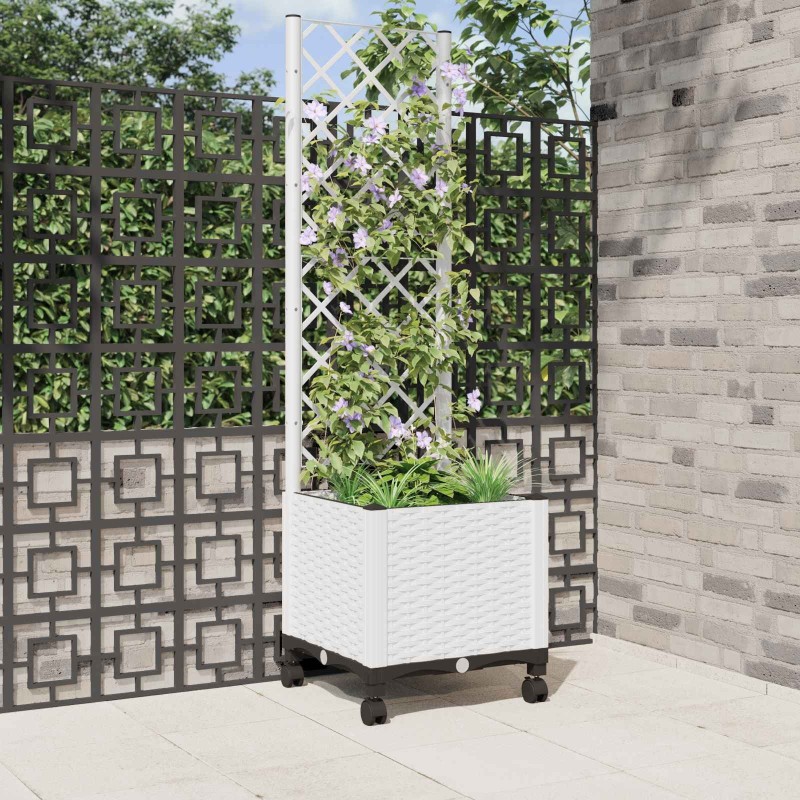 Bac de jardin avec treillis et roues Blanc 40 x 40 x 146 cm PP 626100626100