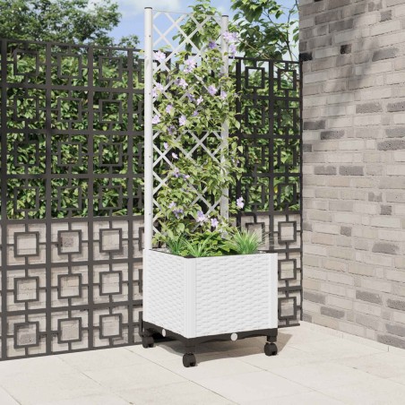 Bac de jardin avec treillis et roues Blanc 40 x 40 x 146 cm PP 626100626100