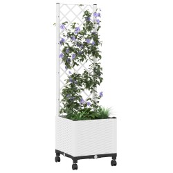 Bac de jardin avec treillis et roues Blanc 40 x 40 x 146 cm PP 626100626100