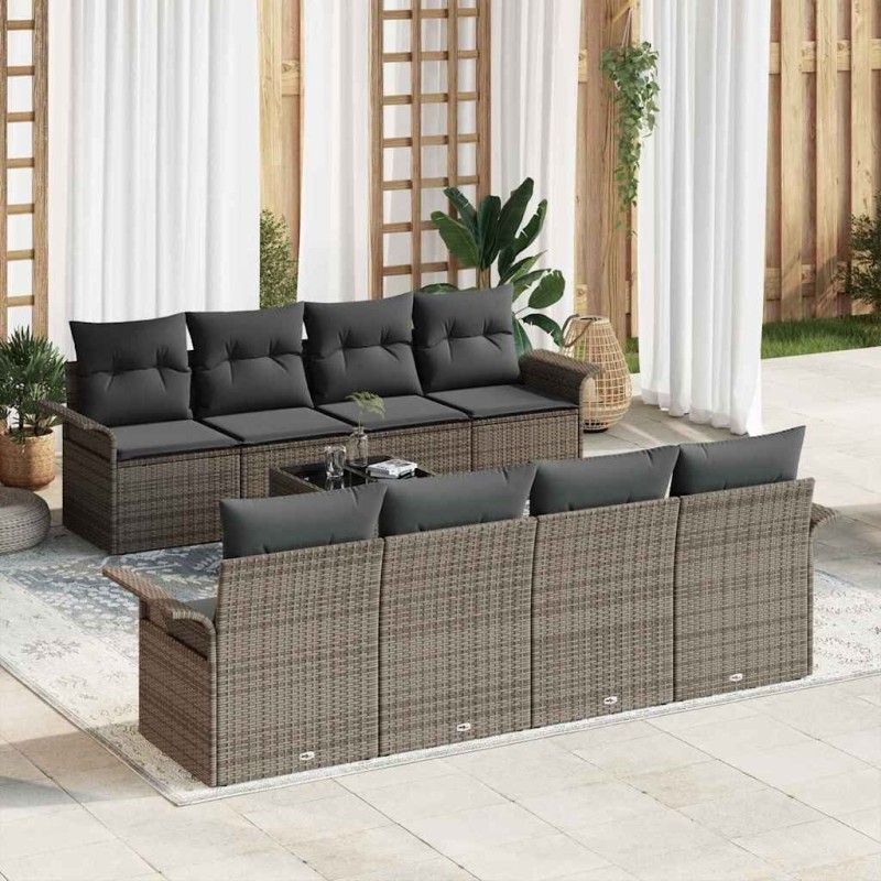Ensemble de canapé de jardin 9 pcs Gris Poly rotin 626102626102