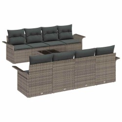 Ensemble de canapé de jardin 9 pcs Gris Poly rotin 626102626102