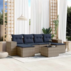Ensemble de canapé de jardin 7 pcs avec coussins gris résine tressée 626105626105