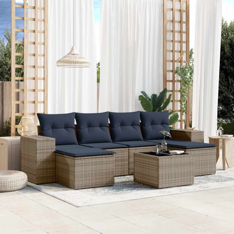 Ensemble de canapé de jardin 7 pcs avec coussins gris résine tressée 626105626105