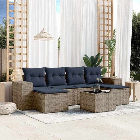 Ensemble de canapé de jardin 7 pcs avec coussins gris résine tressée 626105626105