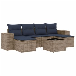 Ensemble de canapé de jardin 7 pcs avec coussins gris résine tressée 626105626105