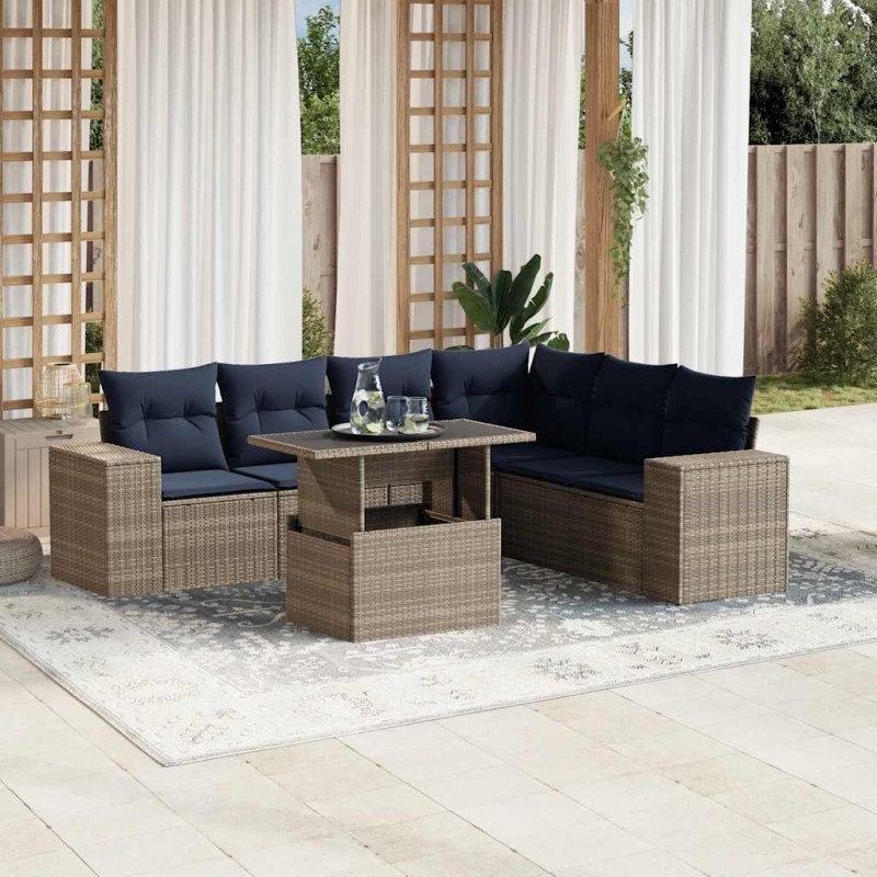 Ensemble de canapé de jardin 7 pcs avec coussins gris résine tressée 626107626107