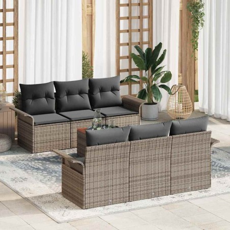 Ensemble de canapé de jardin avec coussin 7 pcs Gris polyrotin 626115626115