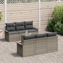 Ensemble de canapé de jardin avec coussin 7 pcs Gris polyrotin 626115626115