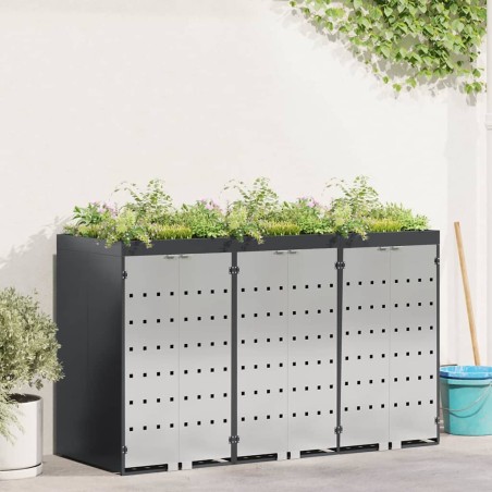 Rangement de poubelle à roulettes pour 3 poubelles Acier 626133626133