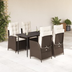 Ensemble à manger de jardin 5 pcs et coussins marron poly rotin 626187626187