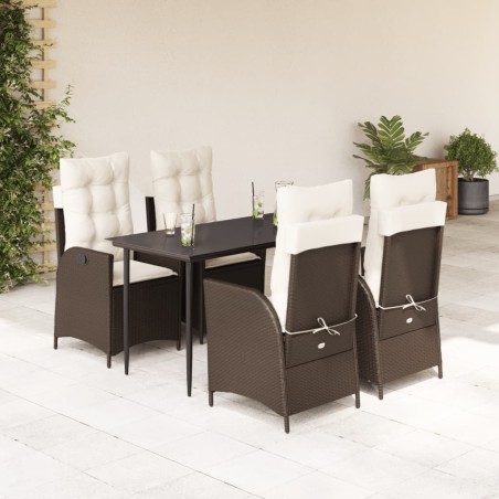 Ensemble à manger de jardin 5 pcs et coussins marron poly rotin 626187626187