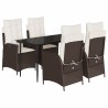 Ensemble à manger de jardin 5 pcs et coussins marron poly rotin 626187626187