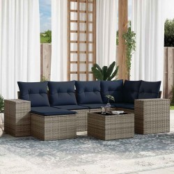 Ensemble de canapé de jardin 7 pcs avec coussins gris résine tressée 626223626223